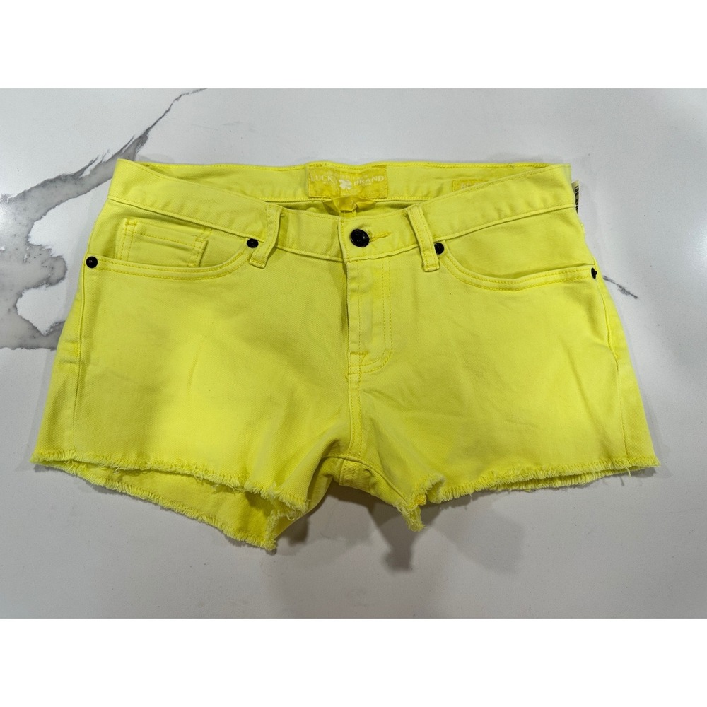 Lucky Brand Riley Yellow Denim Frayed Hem Shorts Womens Size 4